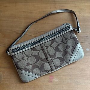 Coach Signature Brown and Gold Wristlet